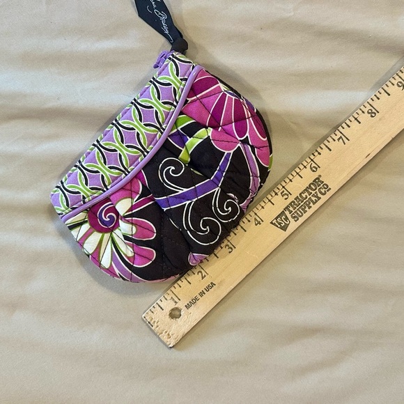 Vera Bradley Coin Purse Zip Pouch Quilted Fabric Purple Pink Green Floral - Picture 3 of 7